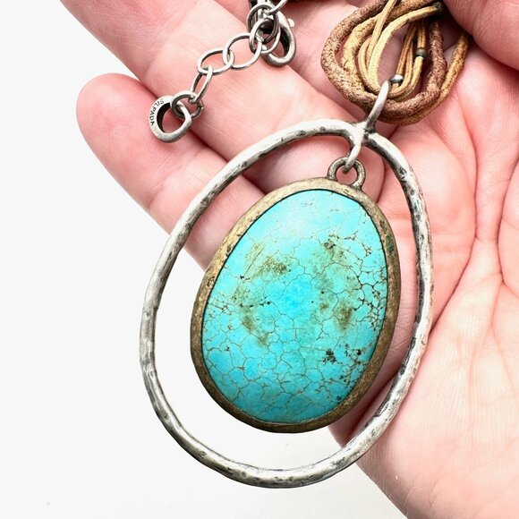 Silpada Pendant Howlite Necklace N1804 Leather Turquoise Sterling Silver - Picture 2 of 3